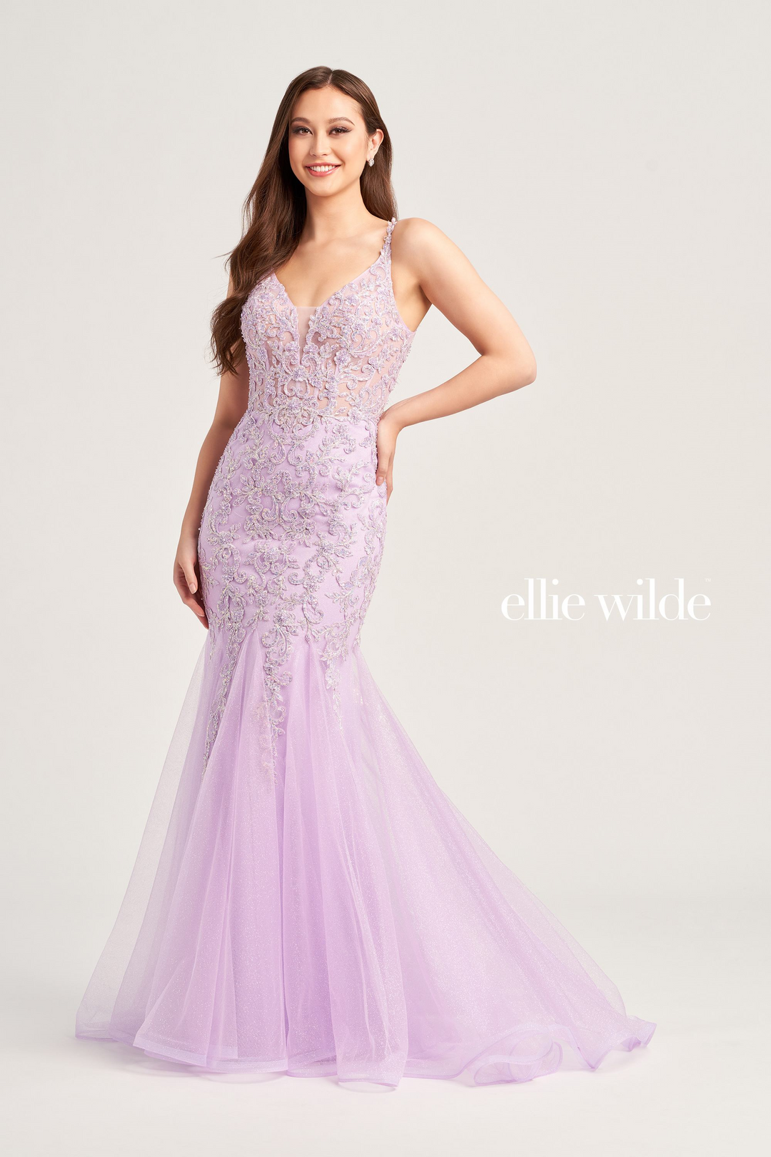 Ellie Wilde Glitter Tulle Silver Lace Appliqu Dress Mydressline Ellie Wilde Glitter Tulle Silver Lace Appliqu Dress Mydressline