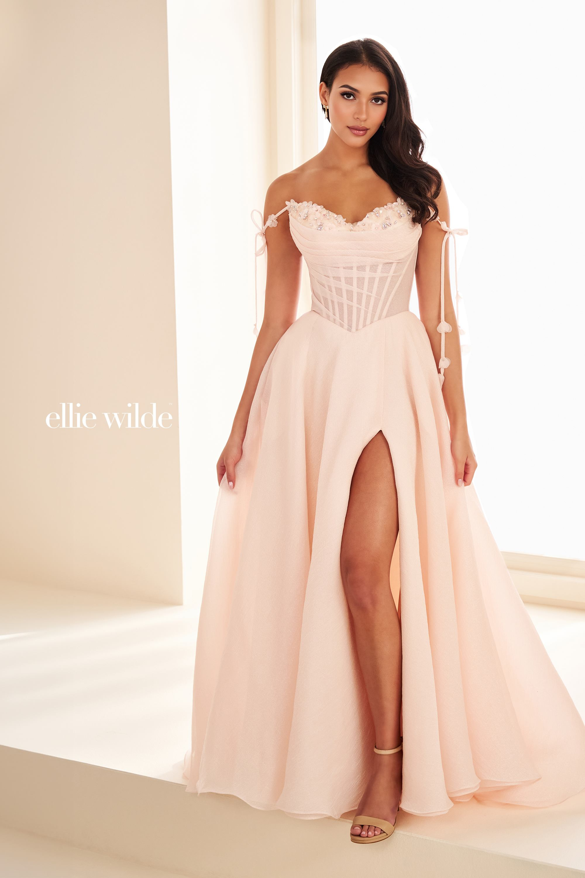 Ellie Wilde EW37111 Elegant Red Gown with Slit – Mydressline