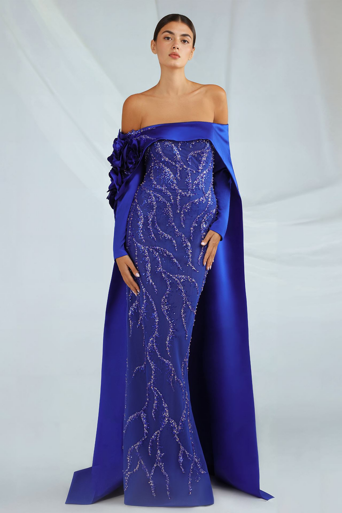 Gatti Nolli OP-7335 – Satin Gown with Floral Embroidery
