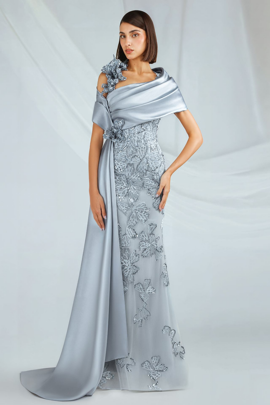 Gatti Nolli OP-7347 – Satin Dress with Intricate Embroidery
