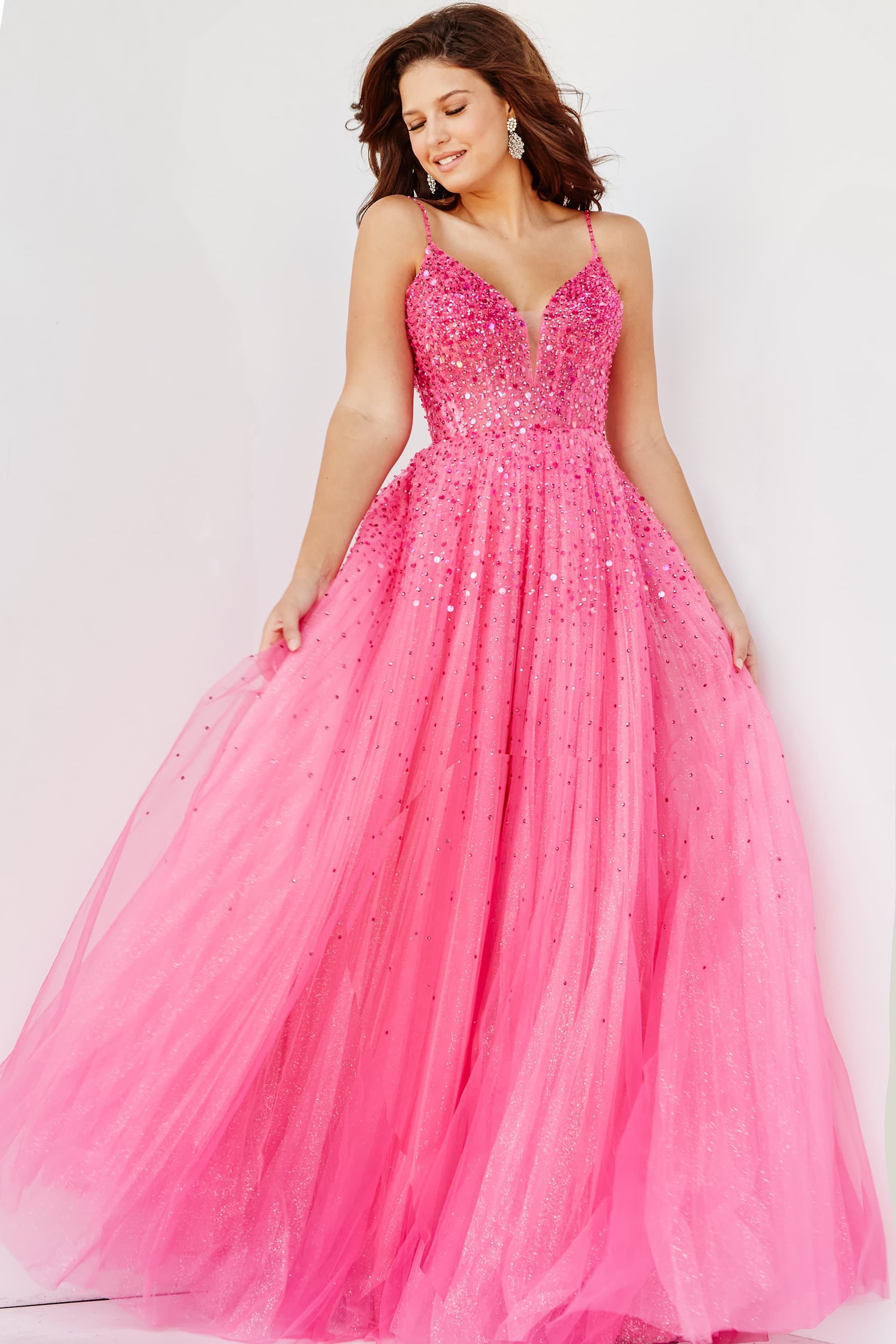 Jovani 08408 Elegant Tulle Gown with Beadwork – Mydressline