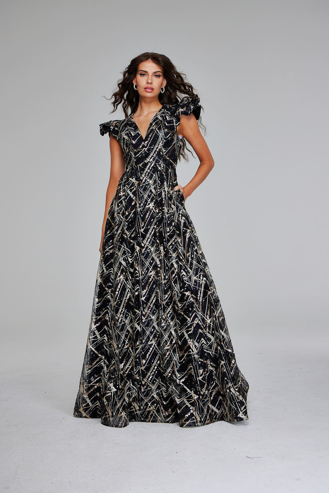 Jovani 39274 Elegant Black Gown with Ruffles Mydressline Jovani 39274 Elegant Black Gown with Ruffles Mydressline
