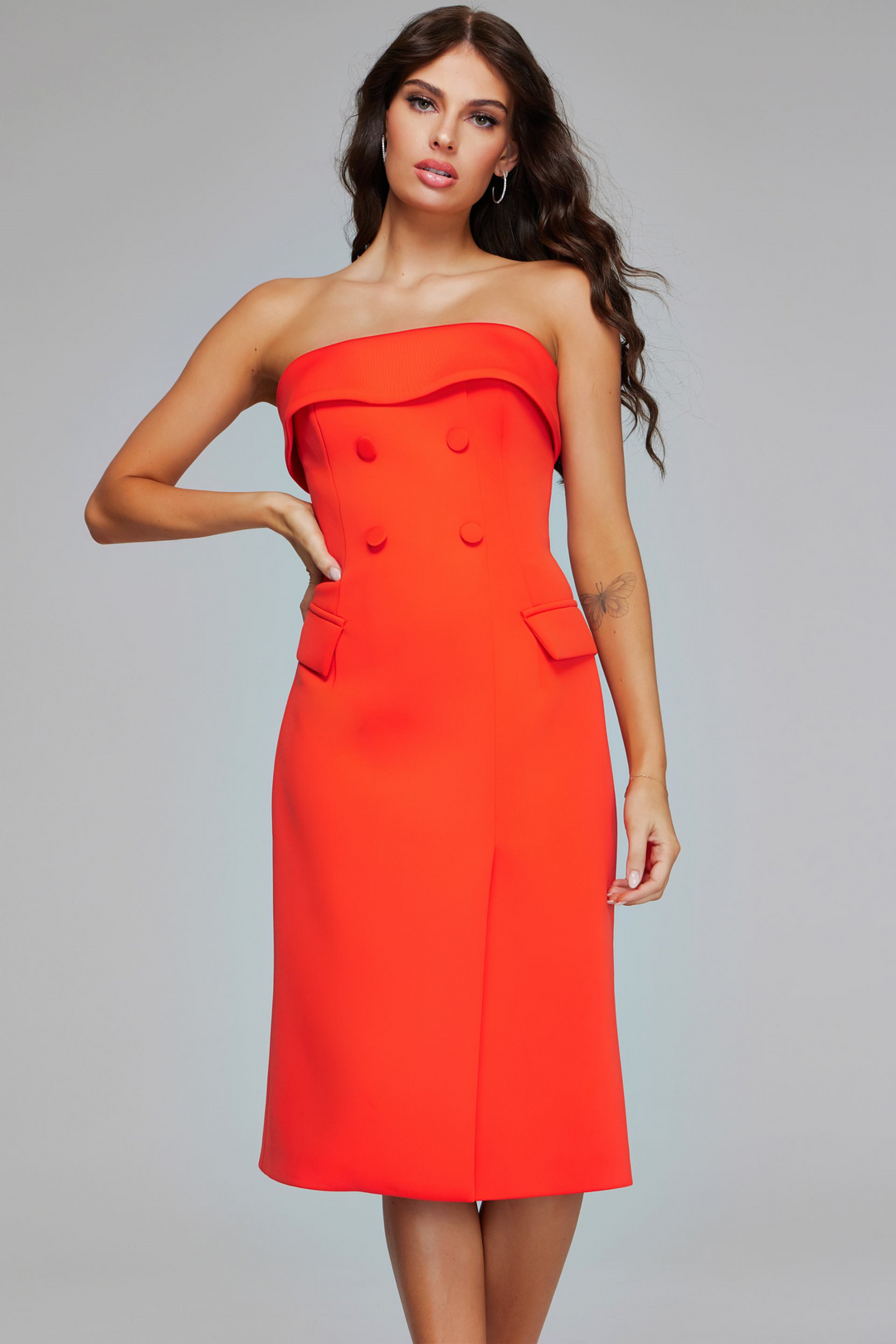 jovani red strapless dress Formal Red Beaded Strapless Gown 39377