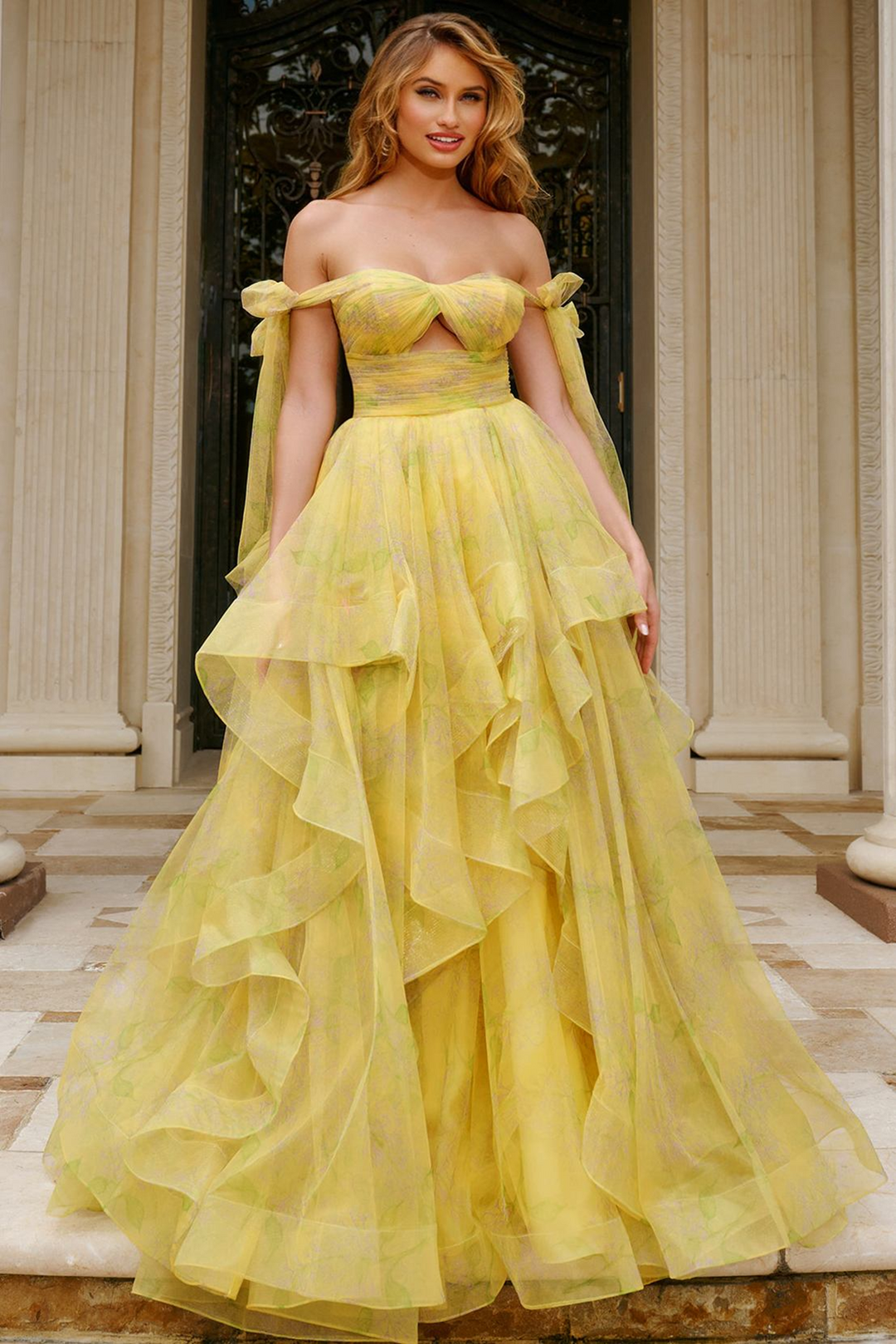 Jovani 40400 Elegant Off-Shoulder Yellow Gown – Mydressline