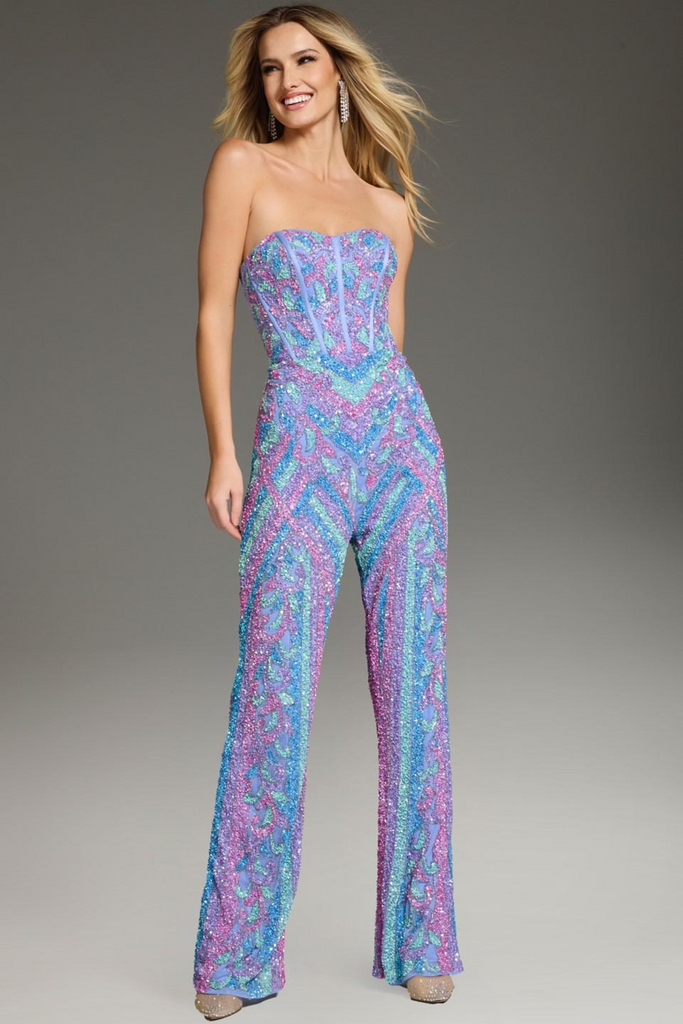Jovani 42597 Elegant Strapless Beaded Jumpsuit – Mydressline
