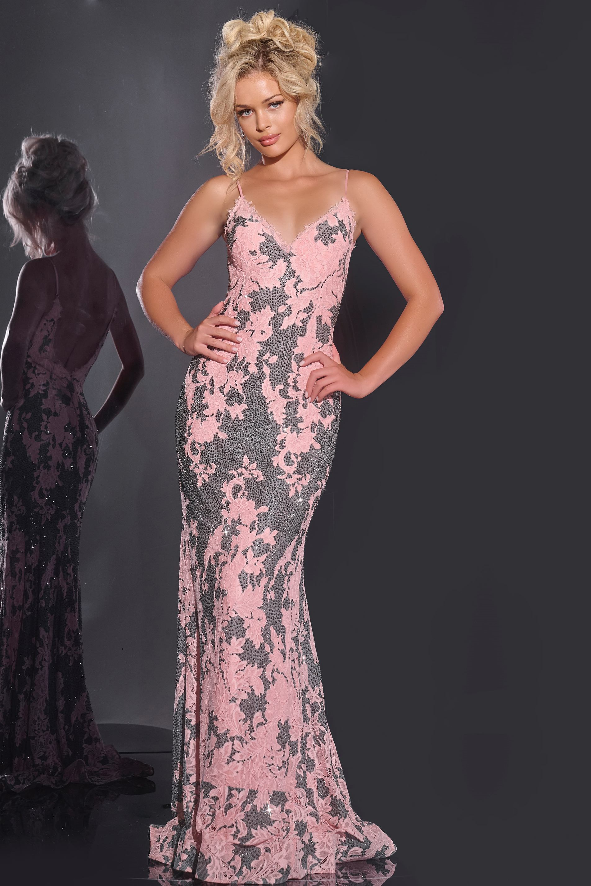 Jovani 44033 Elegant Pink Lace Evening Gown – Mydressline