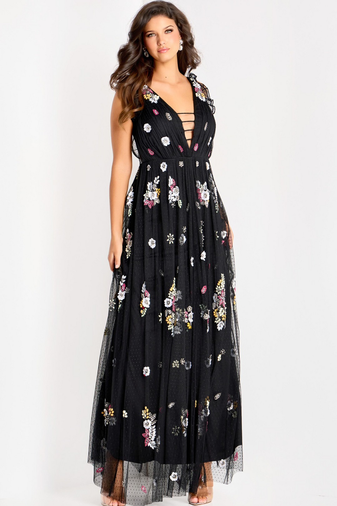 jovani black embroidered dress Black Gown with Gold Embroidered Appliqu 45604
