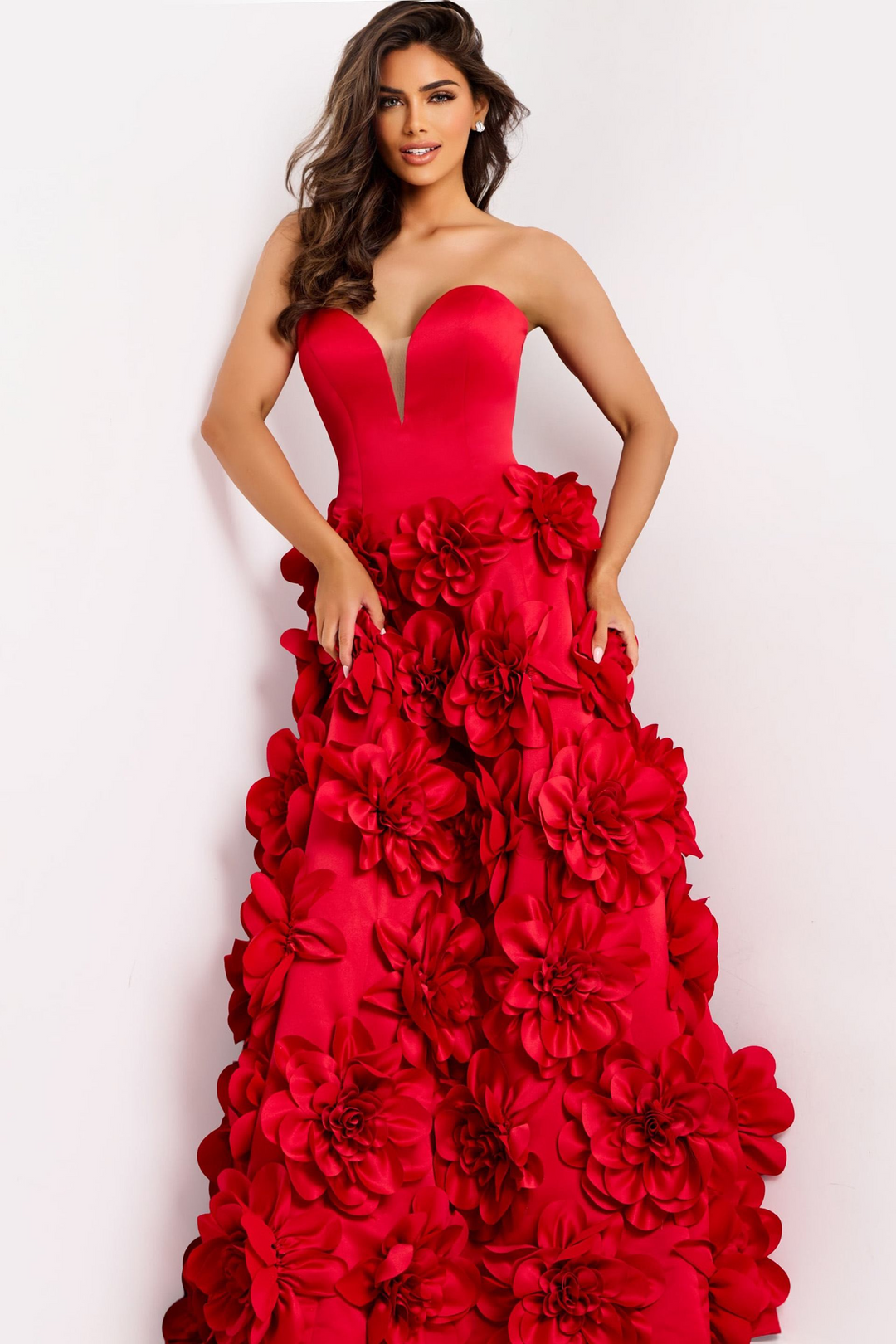 Jovani 45661 Red Floral Ball Gown Jovani 45661 Red Floral Ball Gown