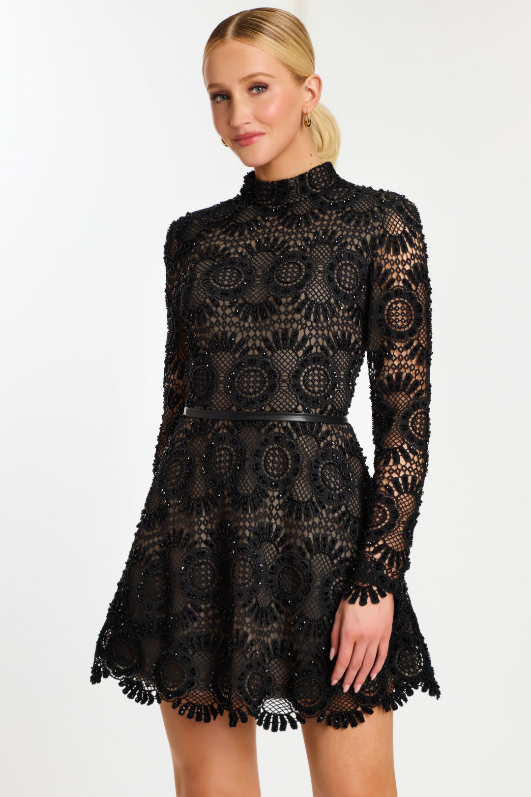Jovani 46900 Lace Mini Dress with Beaded Details Mydressline Jovani 46900 Lace Mini Dress with Beaded Details Mydressline