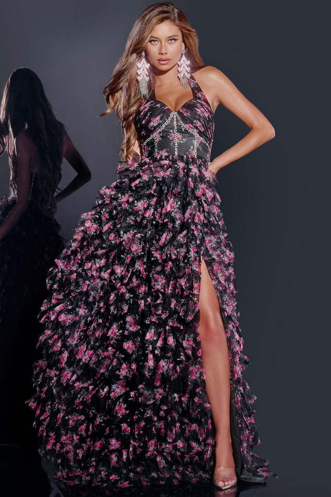 jovani pink dress with flowers Jovani 62929