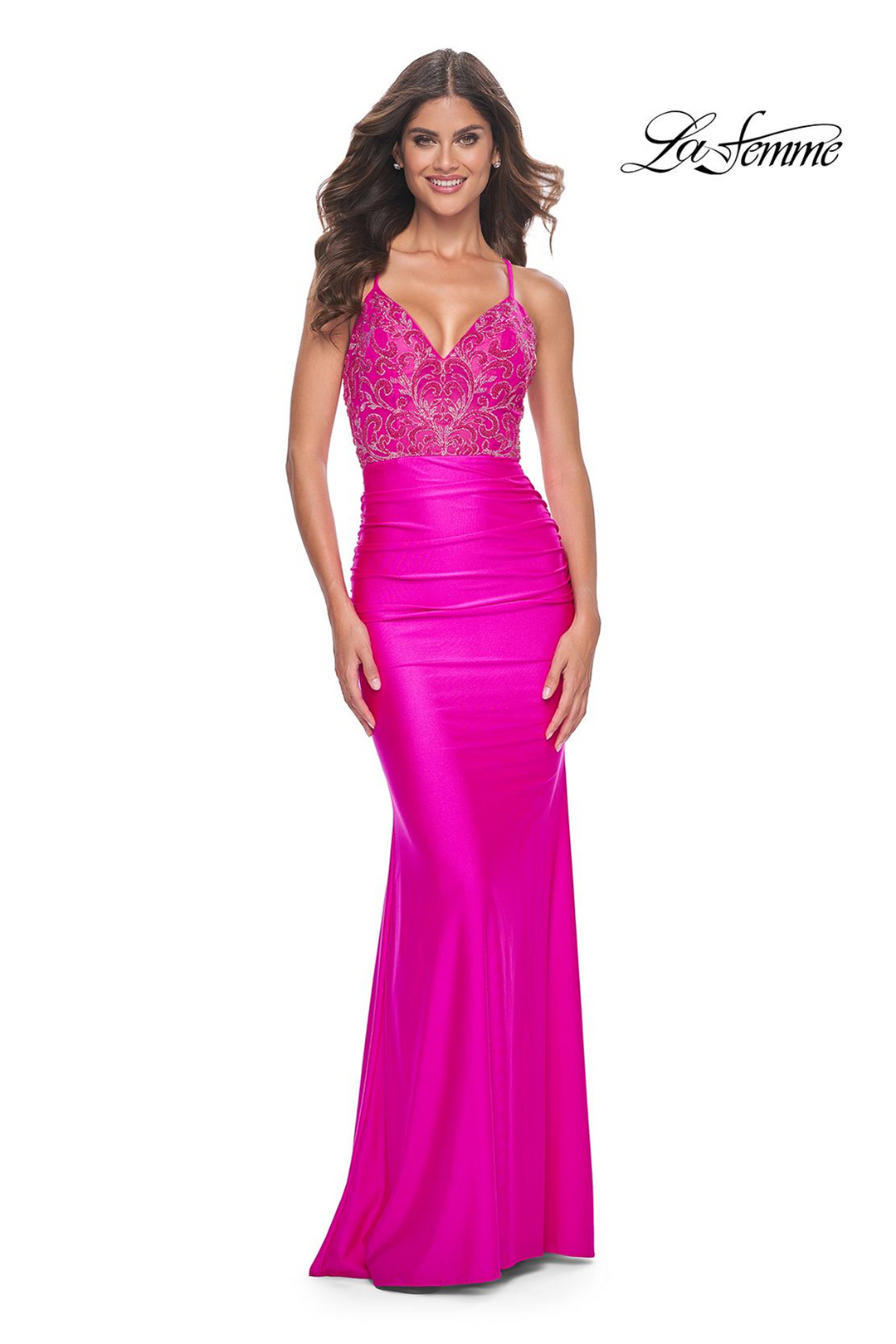 La Femme 32324 Beaded Swim Jersey Evening Dress Mydressline La Femme 32324 Beaded Swim Jersey Evening Dress Mydressline