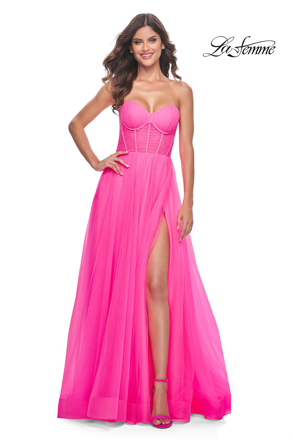 neon high low dress La Femme Dress 31351