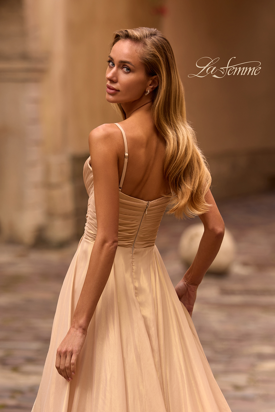 la femme orange dress La Femme Style No.33751
