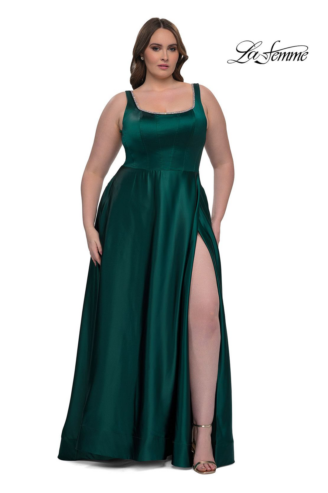 La Femme 33026 Satin A-Line Evening Gown Mydressline La Femme 33026 Satin A-Line Evening Gown Mydressline
