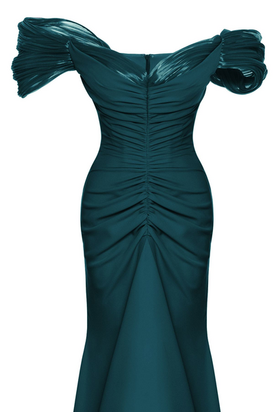MNM COUTURE - 2477 Ruched Long Sleeves Fitted Mermaid Gown