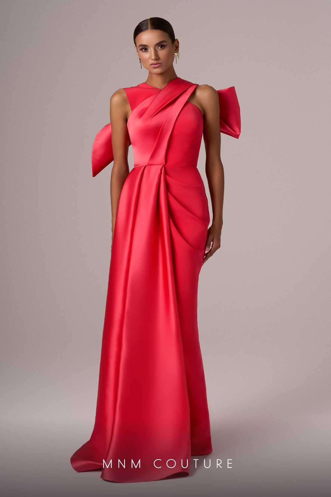 MNM Couture E0081 – Satin Gown with Bow Detail