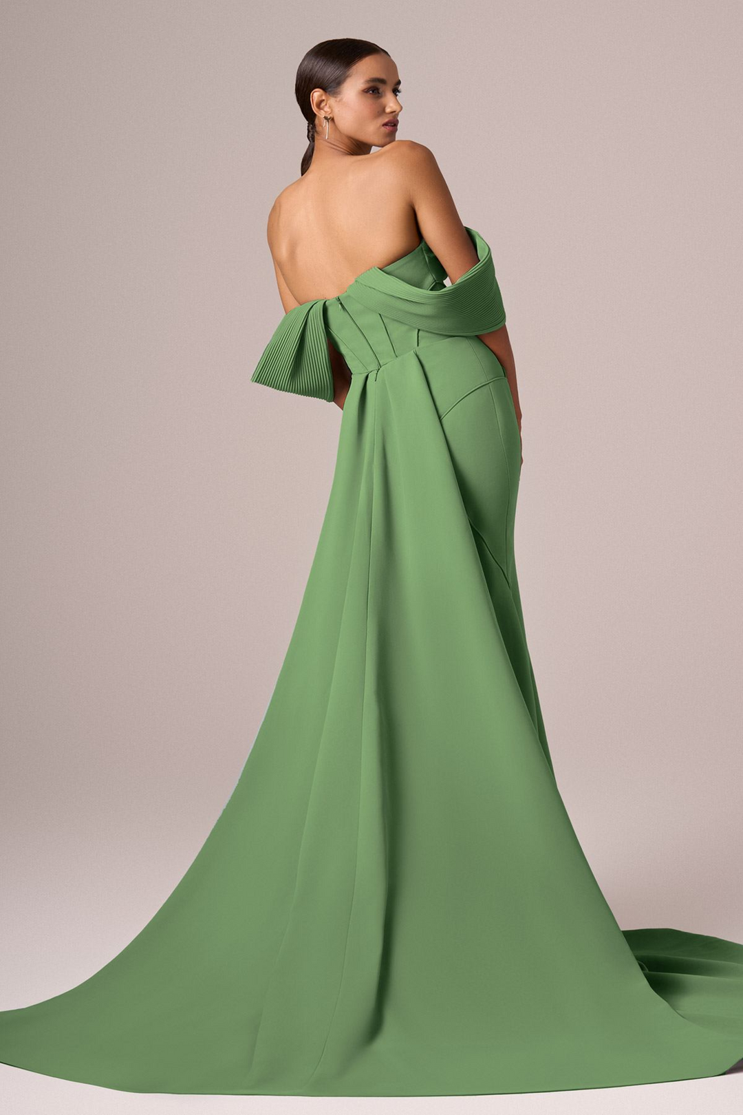 MNM Couture E0085 Long Crepe Gown with Train Mydressline MNM Couture E0085 Long Crepe Gown with Train Mydressline