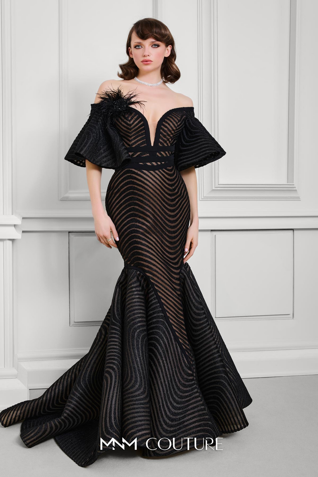 black trumpet dress Trumpet-Mermaid Wedding V-Neck Cap Sleeve Lace & Stretch Satin COCOMELODY CW3530, 45 Days / Black / US8-UK10-EUR38 slit dress has a detachable sequin sleeve with a high neck Beaded Black Bodice Ruffled Tulle