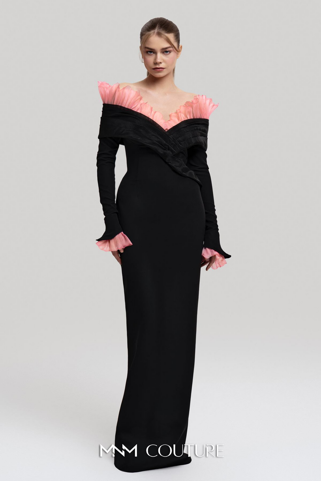 MNMCoutureF02941 – F02941: Luxe Off-Shoulder Evening Dress