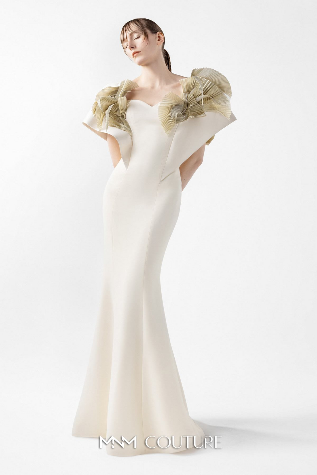 MNMCoutureG2005 – G2005 Crepe Evening Dress with Ruffles