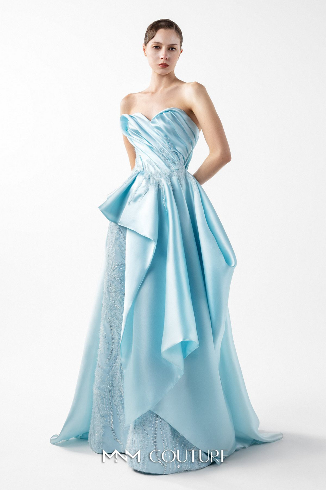 MNM Couture G2014 Satin A-Line Evening Dress Mydressline MNM Couture G2014 Satin A-Line Evening Dress Mydressline