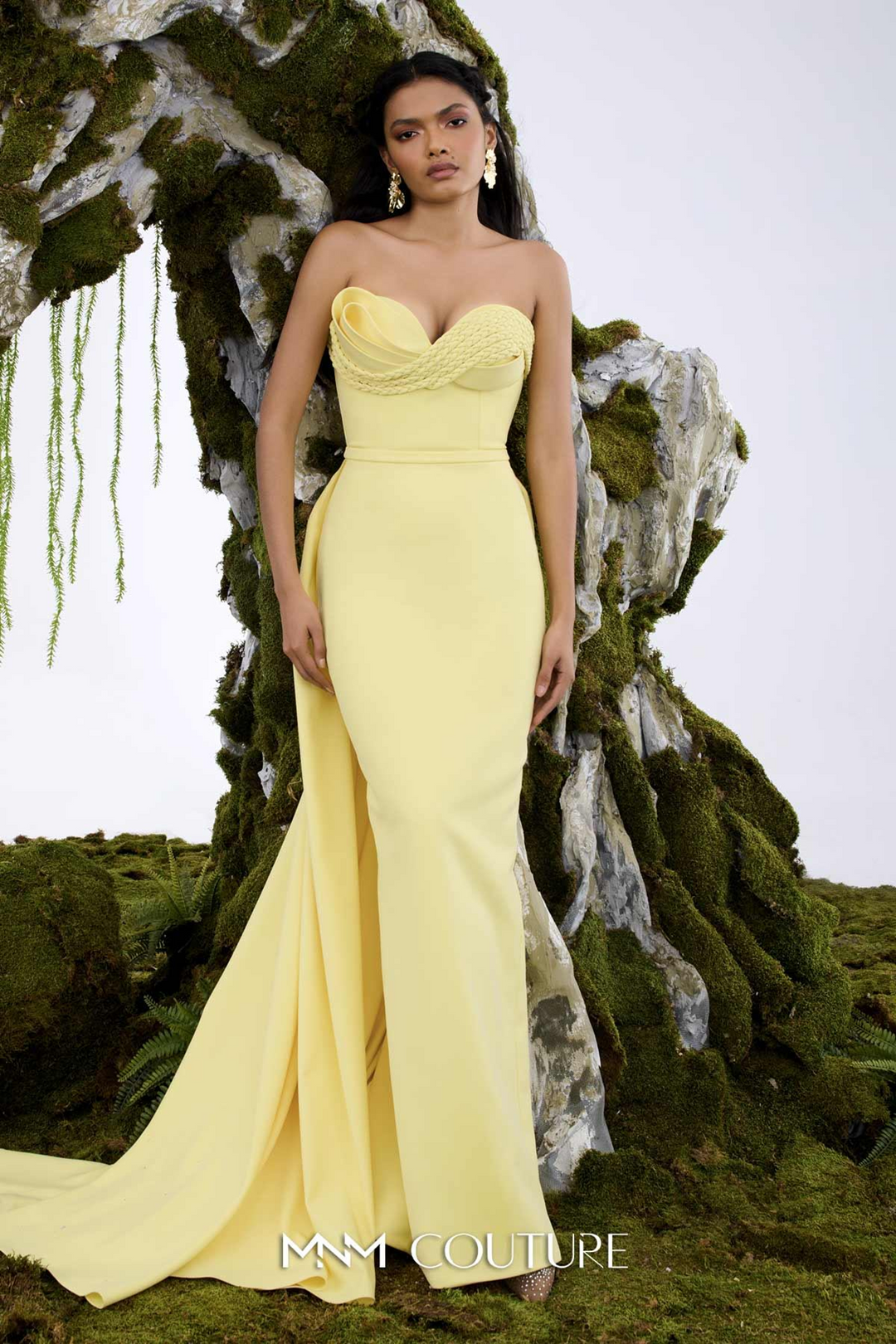 mnm evening dresses MNM Couture F02801 Side Tail One Sleeve Faux Wrap Dress