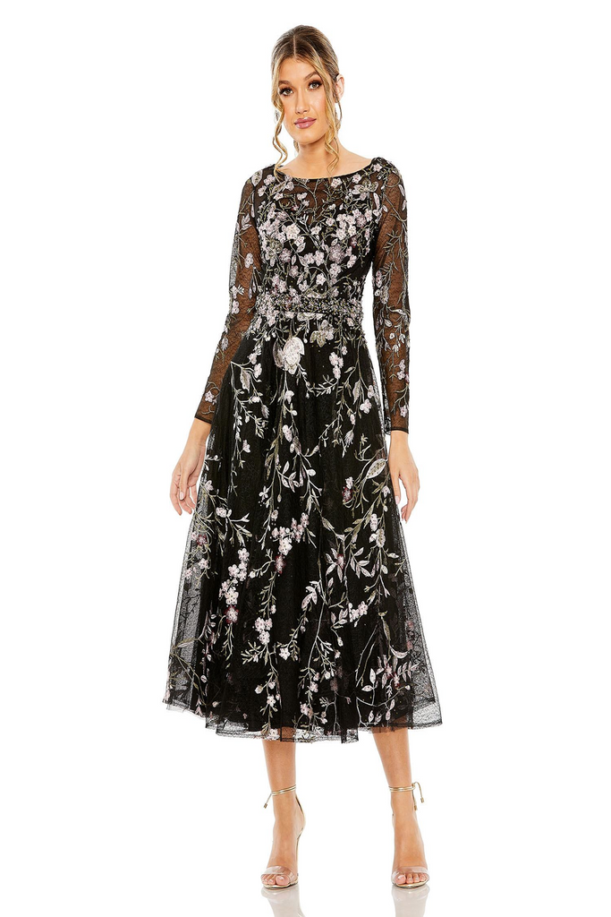 dark blue embroidered dress The Arabella Black Embroidered Midi Dress – Thread + Seed main image 1