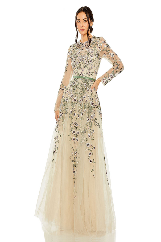mac duggal a-line deep-v ruffled tulle midi dress Mac Duggal A-Line Deep-V Ruffled Tulle Midi Dress
