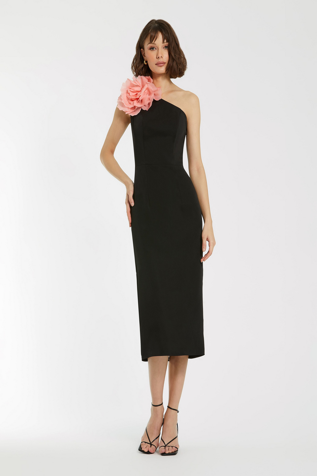 mac duggal black cocktail dress Mac Duggal Women's Satin Cap Sleeve A Line Midi Dress With 3D Flowers - Black