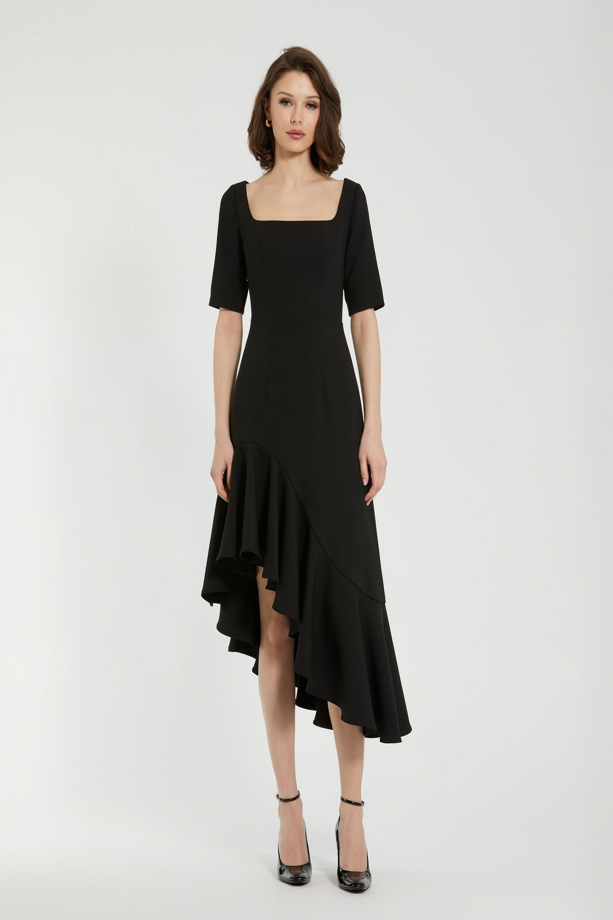 ruffle asymmetric sheath dress mac duggal Mac Duggal Asymmetrical Ruffle Hem Halter Strap Gown