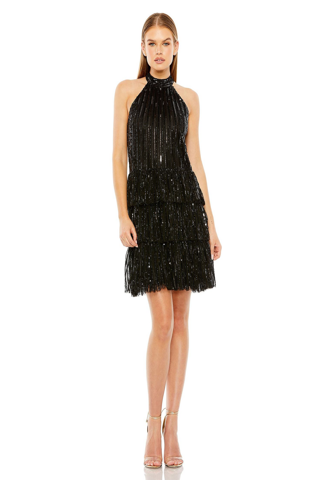Mac Duggal High Neck A-Line Sequin Mini Dress - Black Mac Duggal High Neck A-Line Sequin Mini Dress - Black