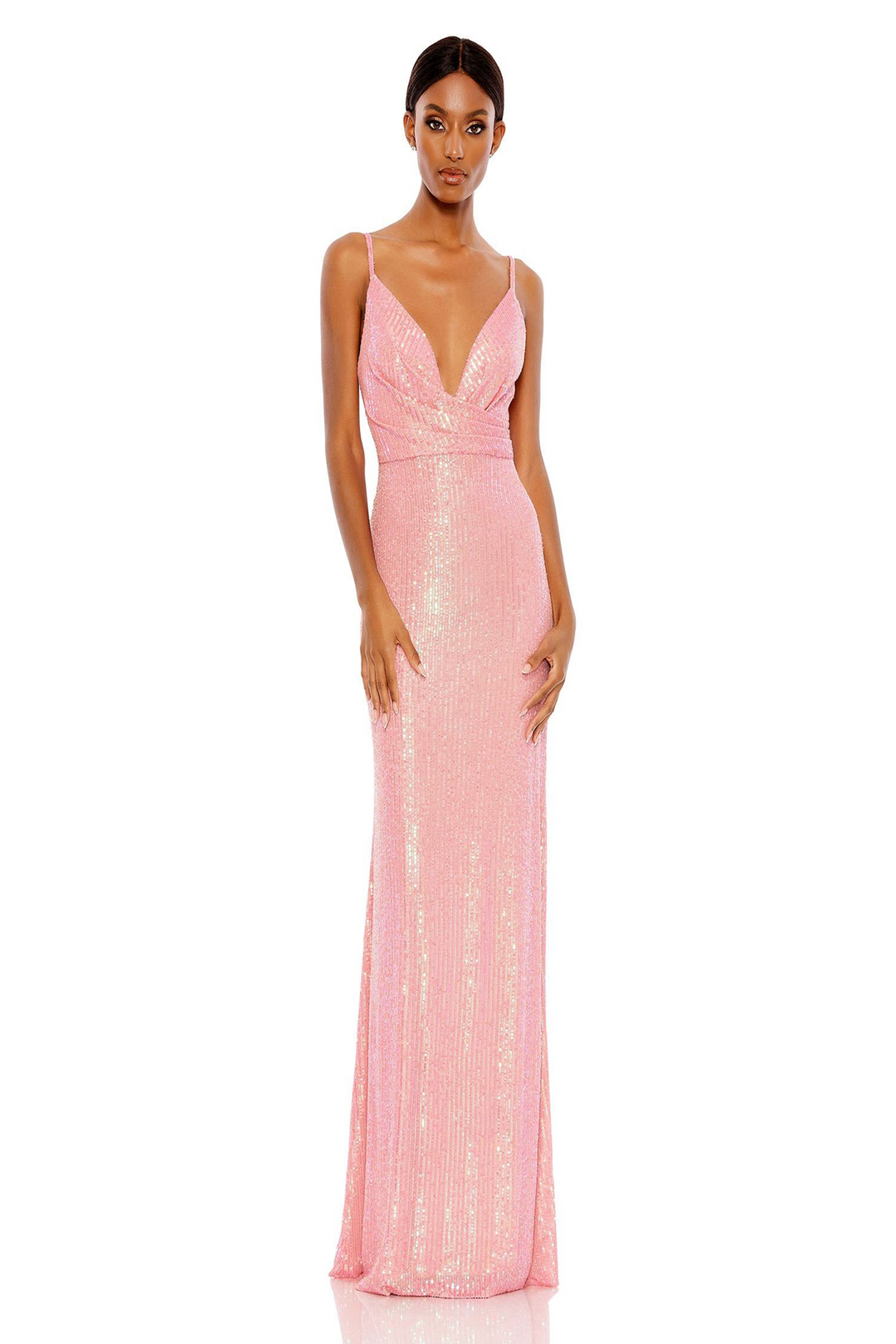 mac duggal pink sequin dress Pink Sequin Embellished Sleeveless Column Gown