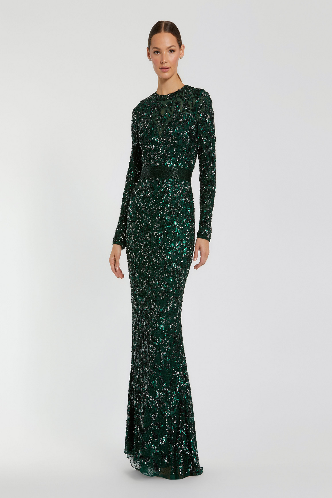 mac duggal green embellished dress Green Sleeveless Hand Embellished Floral Maxi Dress