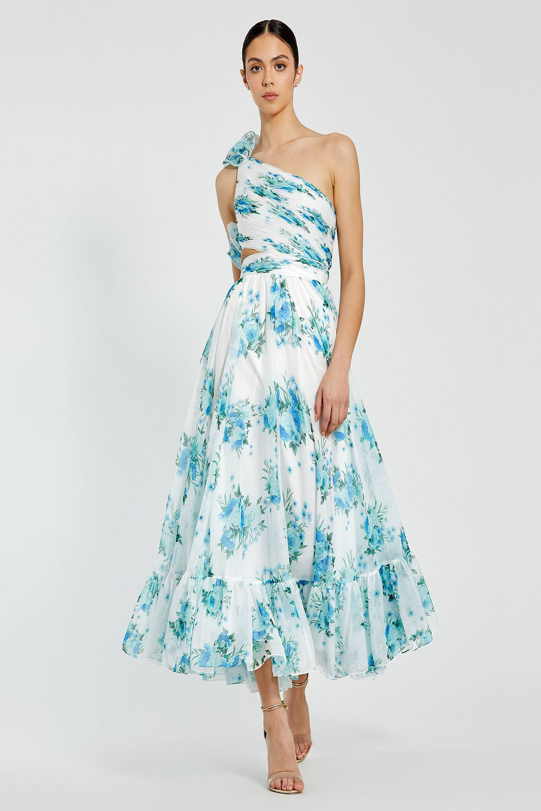 Mac Duggal 68655 Midi Chiffon A-Line Gown for Events Mydressline Mac Duggal 68655 Midi Chiffon A-Line Gown for Events Mydressline