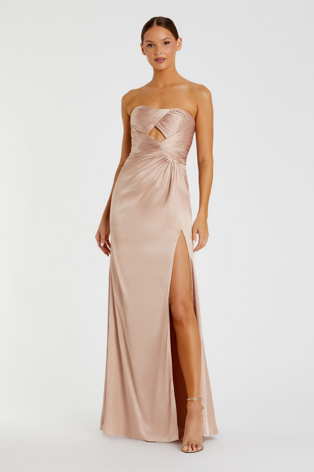 Mac Duggal 68837 – Satin Gown with Daring Slit