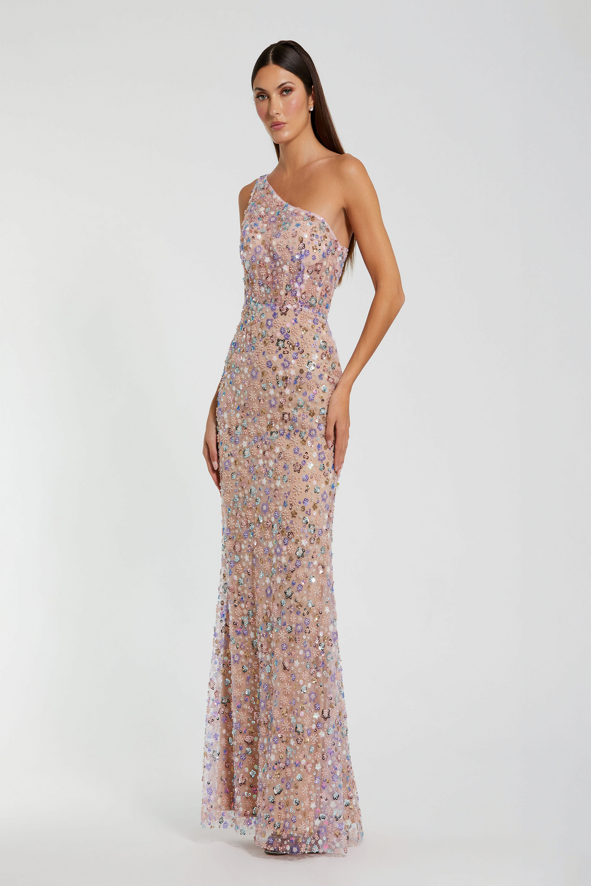 Mac Duggal Women's Floral Embellished One Shoulder Gown