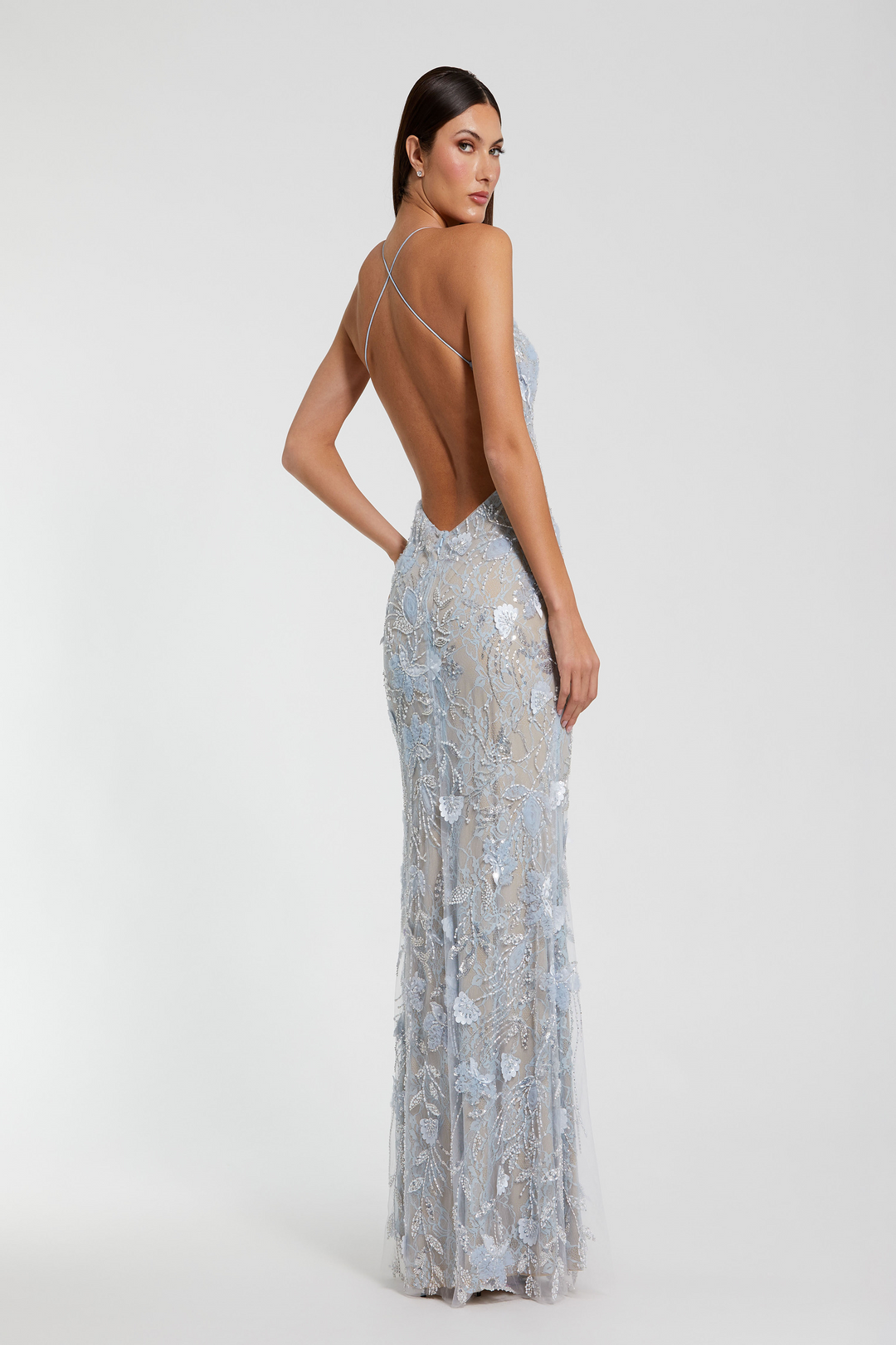 Mac Duggal 68892 Lace Evening Gown with Open Back Mydressline Mac Duggal 68892 Lace Evening Gown with Open Back Mydressline