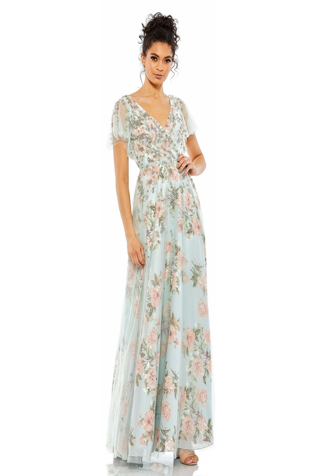 Mac Duggal 70125 A-Line Gown with Floral Details Mydressline Mac Duggal 70125 A-Line Gown with Floral Details Mydressline