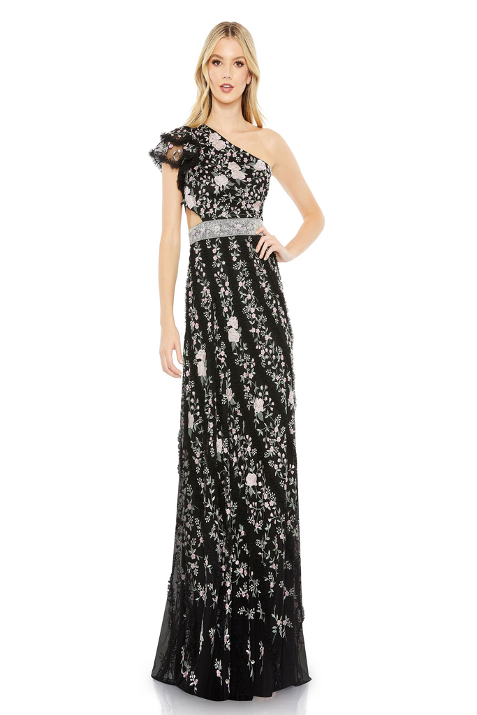 mac duggal one-shoulder embroidered shift dress Mac Duggal - Pink Embellished One Shoulder A Line Floral Gown main image 1