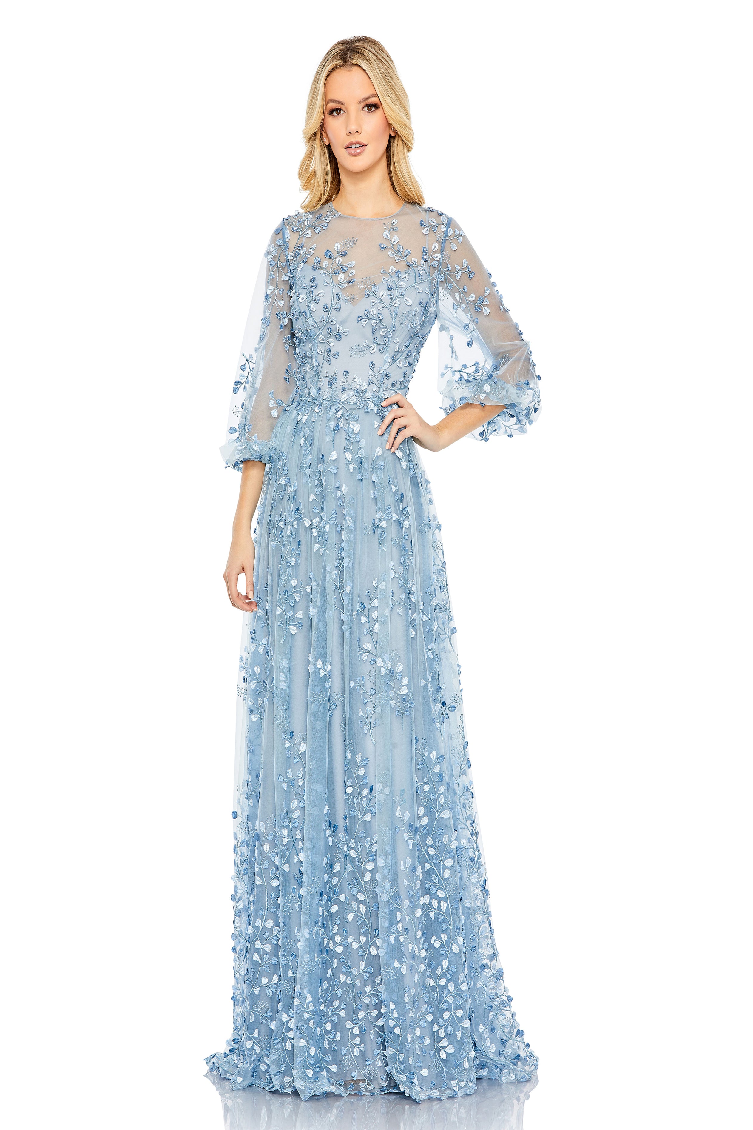 MAC DUGGAL 大きいサイズあり Aライン 装飾メッシュロングドレス Mac Duggal 79399 – Mydressline