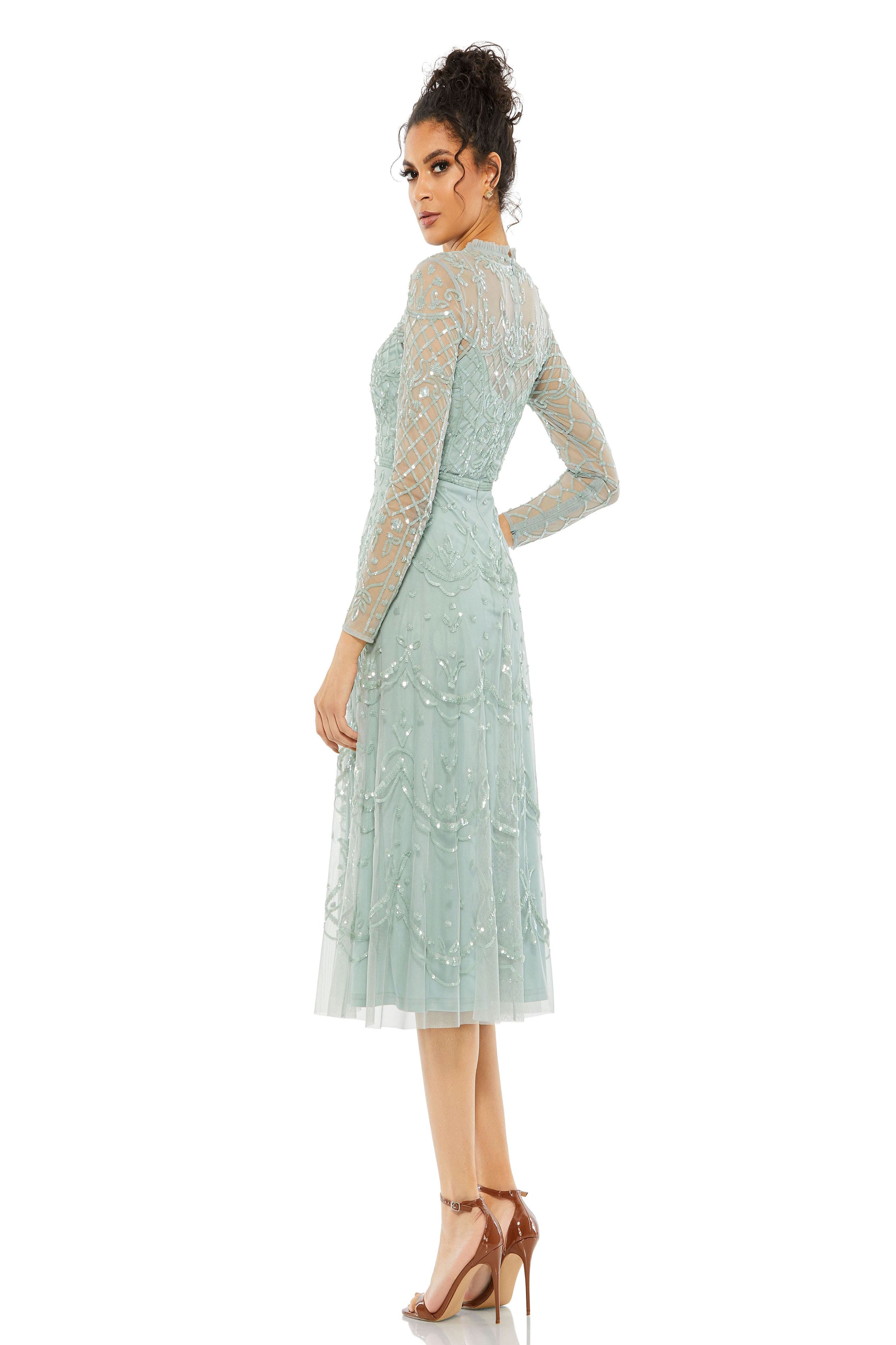 関税送料込【MAC DUGGAL】ミディ ドレス スパンコール グリーン Mac Duggal 9142 – Mydressline