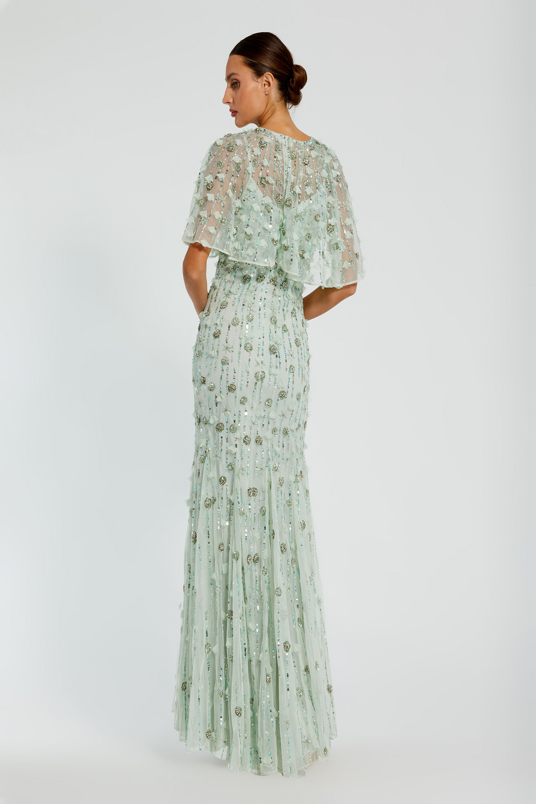Mac Duggal 93653 Chiffon Gown with Cape Sleeves Mydressline Mac Duggal 93653 Chiffon Gown with Cape Sleeves Mydressline