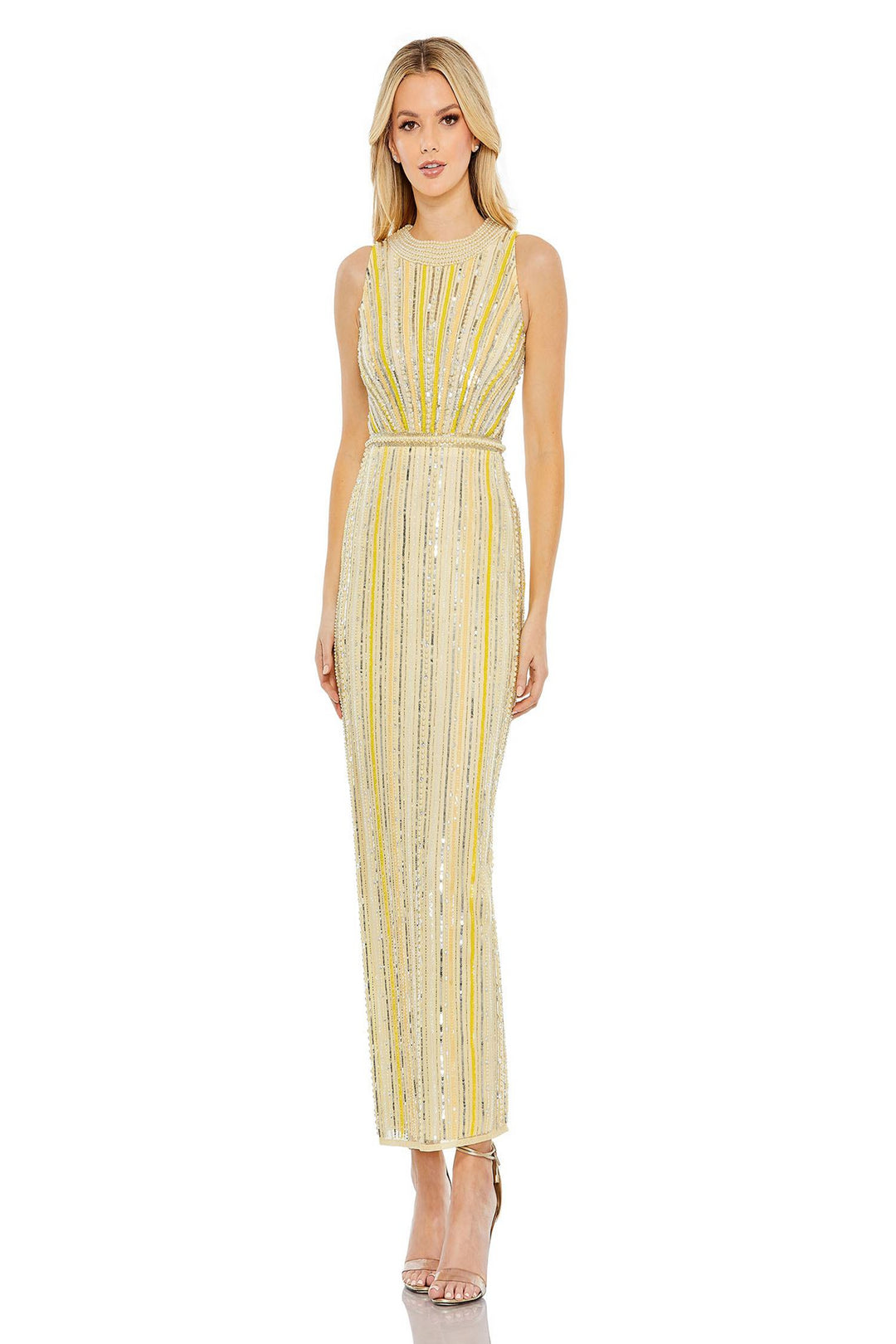 mac duggal yellow prom dress Mac Duggal Embroidered Tulle A-Line Midi Dress