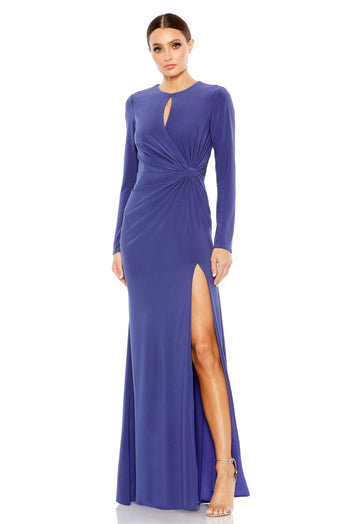【MAC DUGGAL】ロングドレス ネイビー ワンショルダー タイト Navy Tied One Shoulder Cut-Out Flowy Gown - Mac Duggal