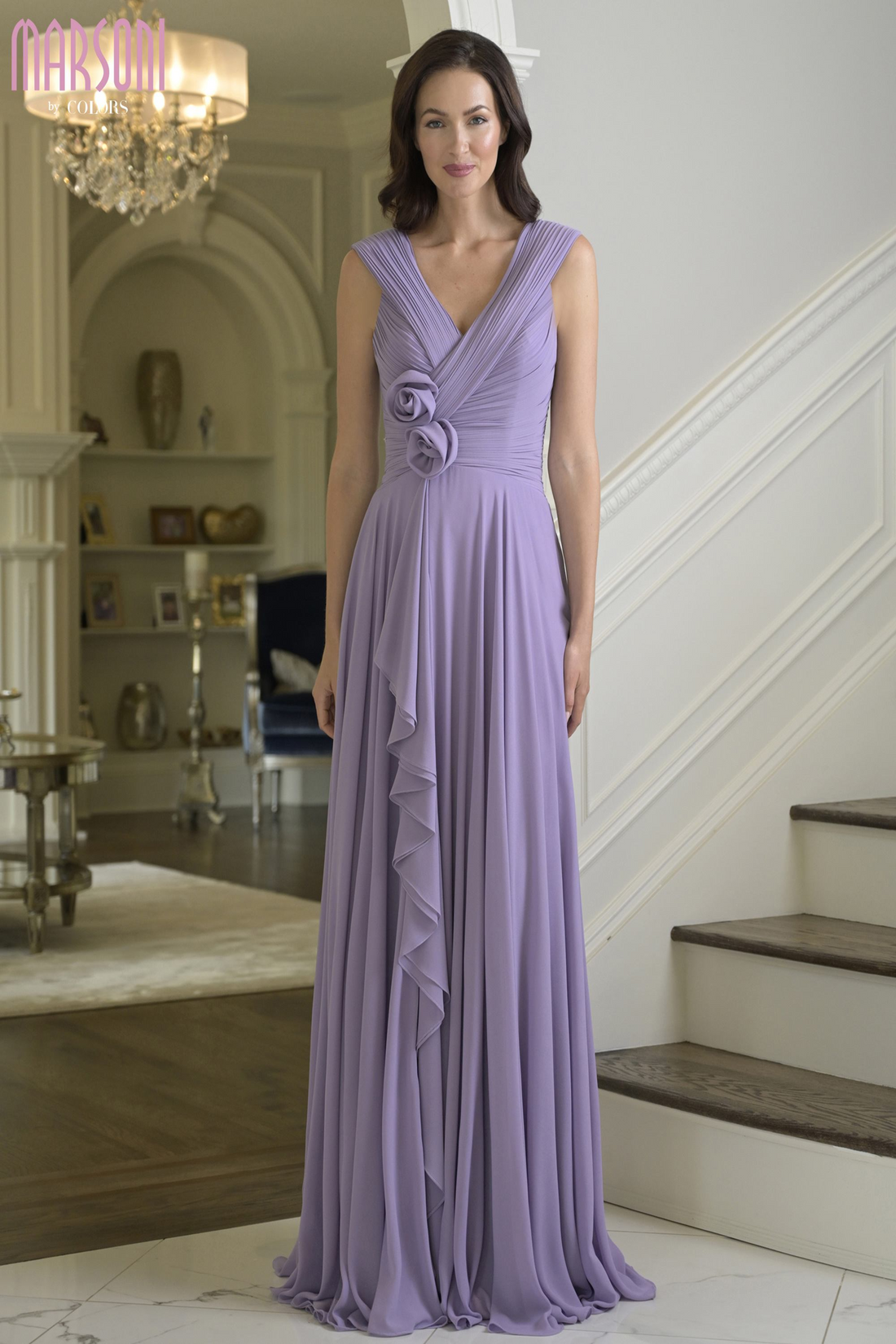 Marsoni M333 – Chiffon Evening Dress with V-Neckline