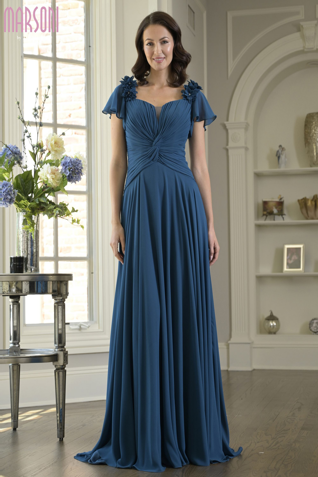 Marsoni M338 – Chiffon Long Dress with Sweetheart Neckline