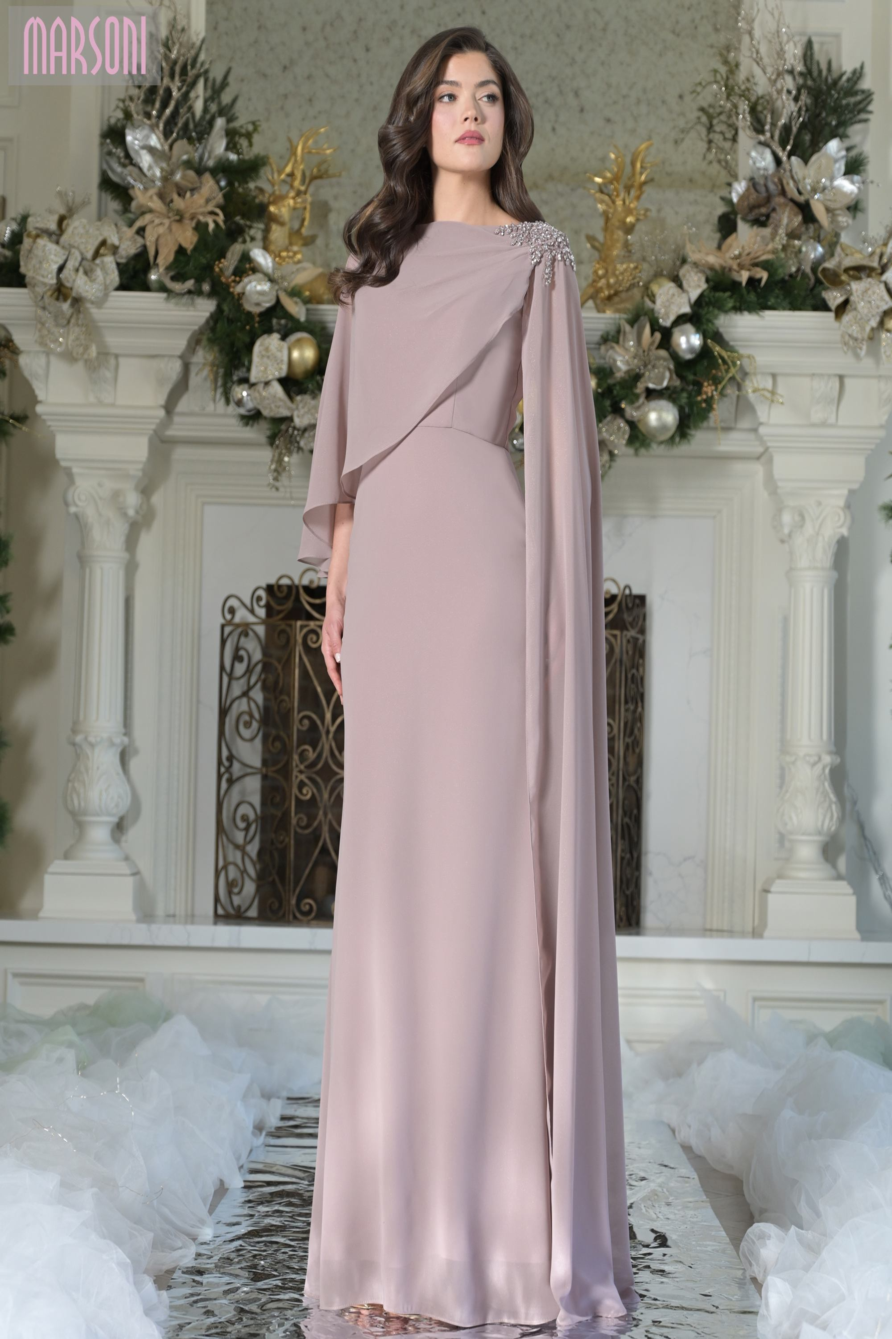 Marsoni MV1362 Chiffon Column Gown for Evening – Mydressline