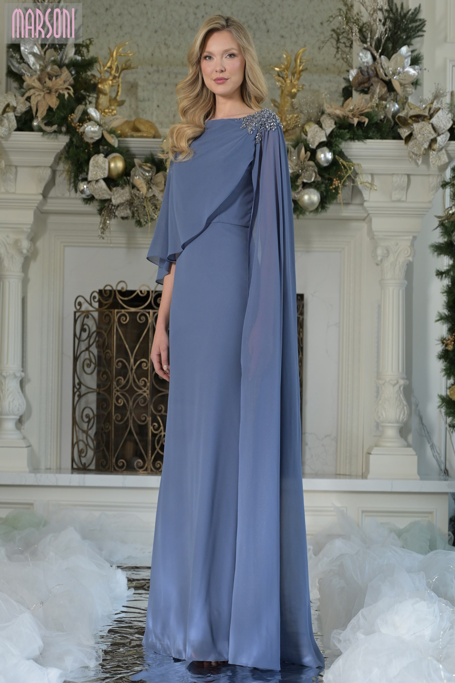 Marsoni MV1362 Chiffon Column Gown for Evening – Mydressline
