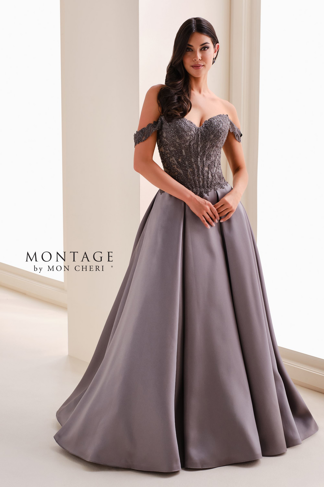 مون شيري مونتاج M4211 – M4211: Luxe Off-Shoulder Gown