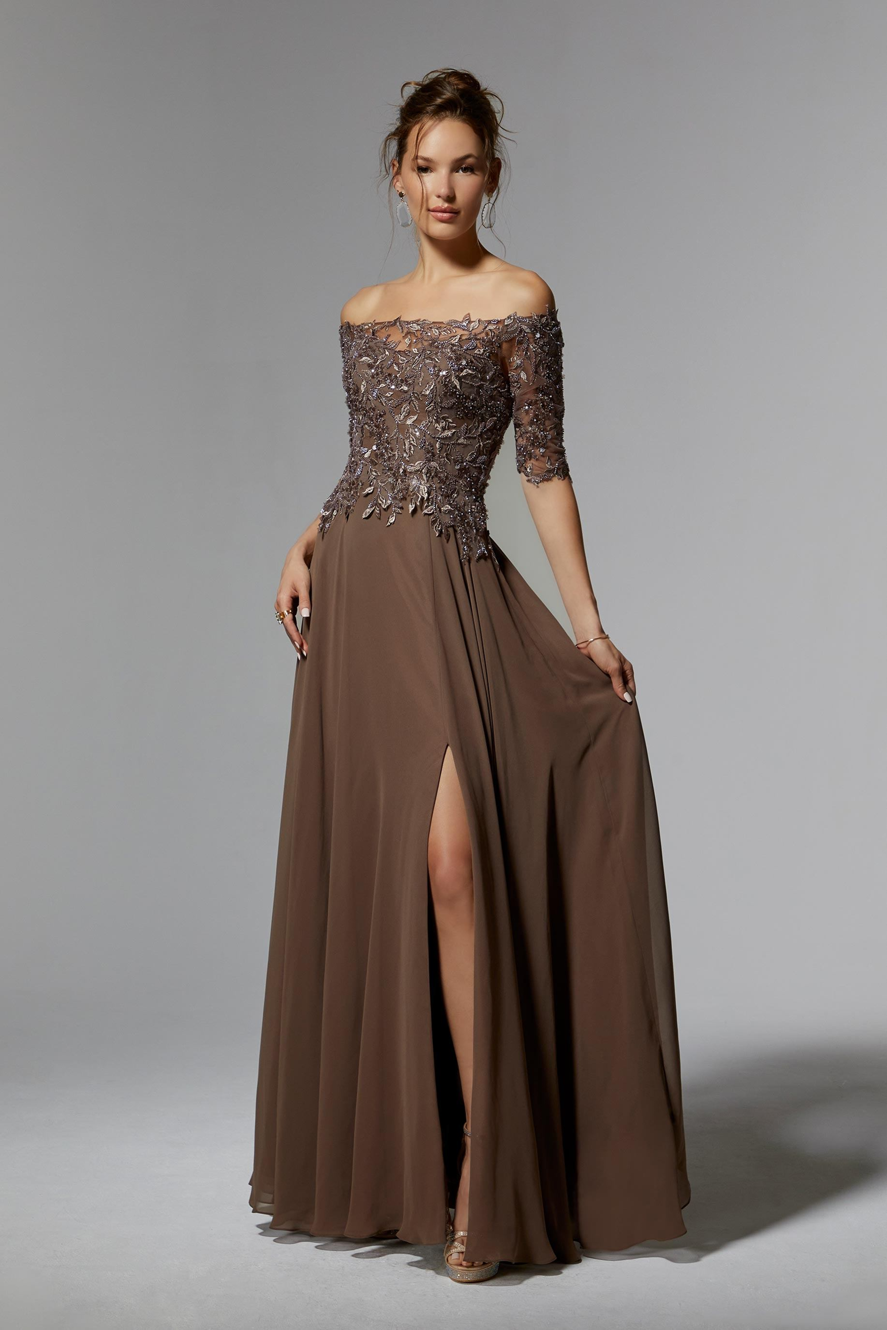 Morilee 72907 Evening Gown with Botanical Beaded Embroidery